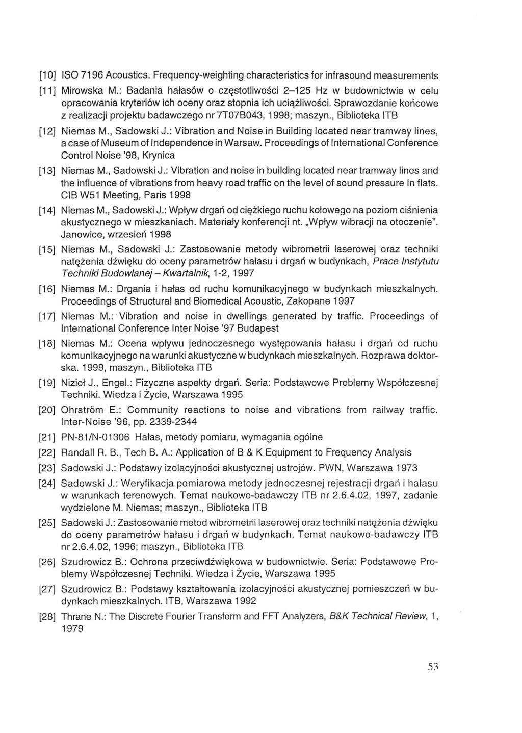 [10] ISO 7196 Acoustics. Frequency-weighting characteristics for infrasound measurements [11] Mirowska M.