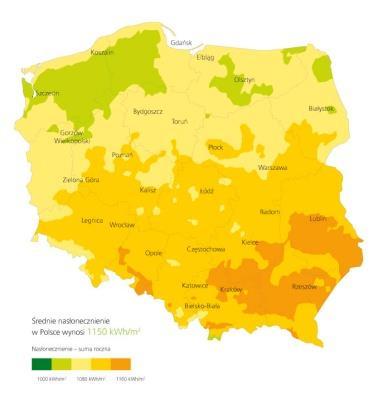 Warunki nasłonecznienia POLSKA (950 1150 ) Niemcy (910