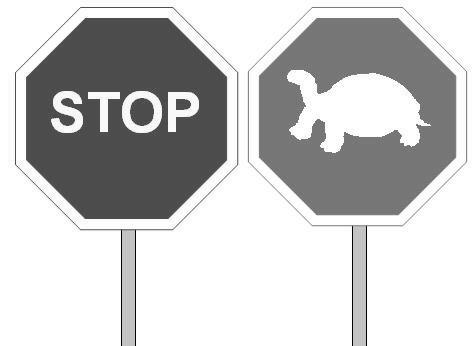 Dodatkowe otwory w znaku Kierunek ruchu umożliwiają ustawienie strzałki w różnych kierunkach. Ryc. 3. Tablica STOP-POWOLI.