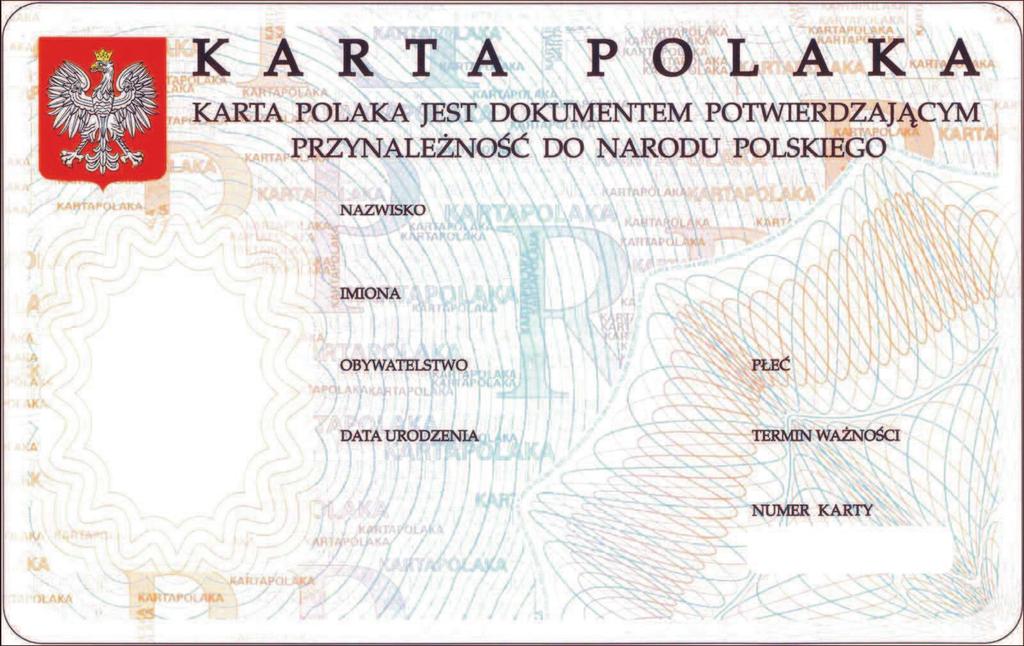 Wzór nr 52 do 30 AWERS: REWERS: Karta Polaka jest spersonalizowan przy uyciu wielkich liter kart identyfikacyjn o
