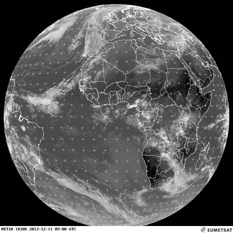 Meteosat data Geostationary Fixed position ~36,000 km above equator Hemisphere scanned every