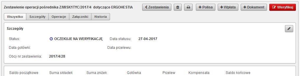 Z zakładki Raporty usunięto raport Bieżące operacje. 2. W zamian Zestawienia oper. pośrednika dodano przycisk +Zestawienie, który umożliwia dodawanie zestawień.