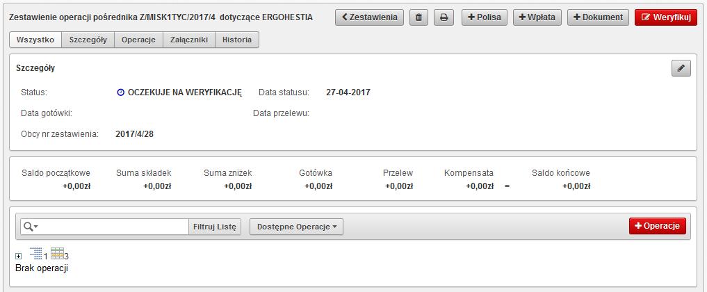 Program uruchomi odpowiednio: kreator Dodawanie polisy, kreator Dodawanie wpłaty do polisy, okno Dodawanie dokumentu rejestrowanego.