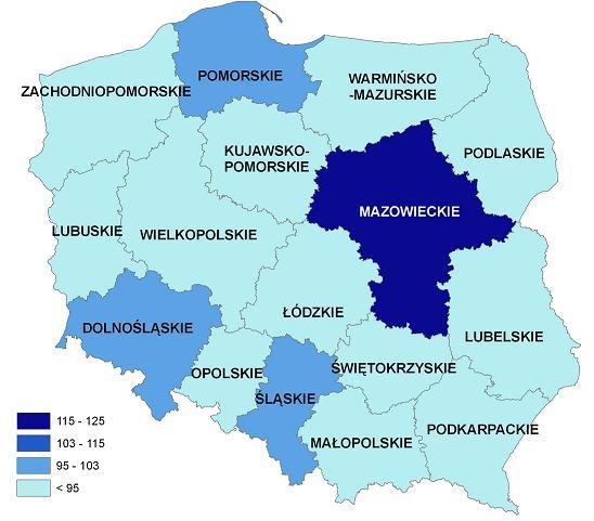Przeciętne miesięczne wynagrodzenie brutto w relacji do średniej