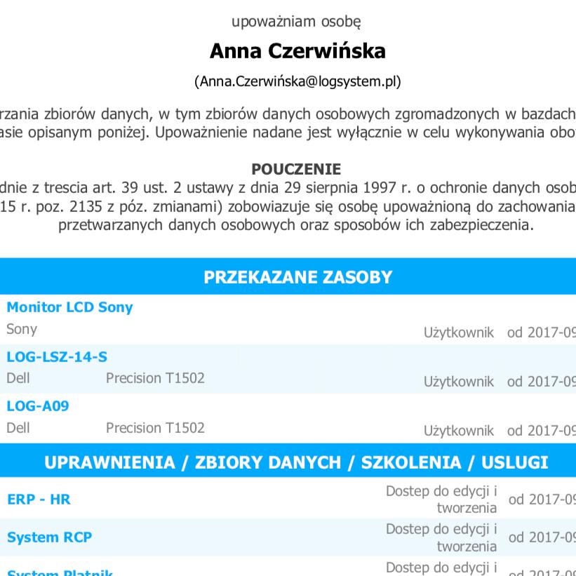poufności jak również karty