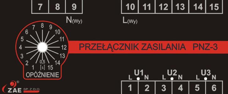 --0 ZAE Sp. z o.o. Wrocław Wydanie: Wersja: Strona / Stron: / 8 Na płycie czołowej automatu znajduje się:. pokrętło nastawiania czasu opóźnienia załączania,.