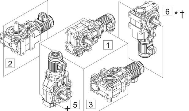 POZYCJE ONTAŻOWE OZNACZENIE W KOLUNIE 13 Przekładne do montażu łapowego Przekładne do montażu kołnerzowego * Pozycja montażowa 6 ne jest zalecana dla motoreduktorów - Prosmy skonsultować sę z Dzałem