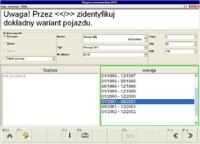 Rys. 5 Okno wyboru szczegółowych danych dotyczących wybranego pojazdu