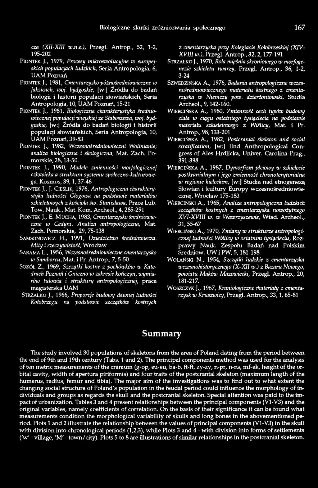 bydgoskie, [w:] Źródła do badań biologii i historii populacji słowiańskich Seria Antropologia, 10, UAM Poznań, 15-21 Piontek ].