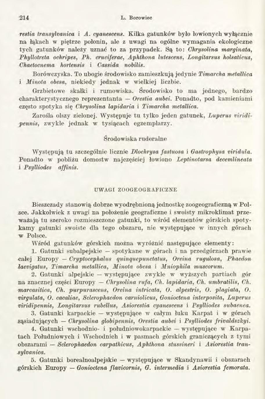 214 L. Borowiec restia transylvanica i A. cyanescens.