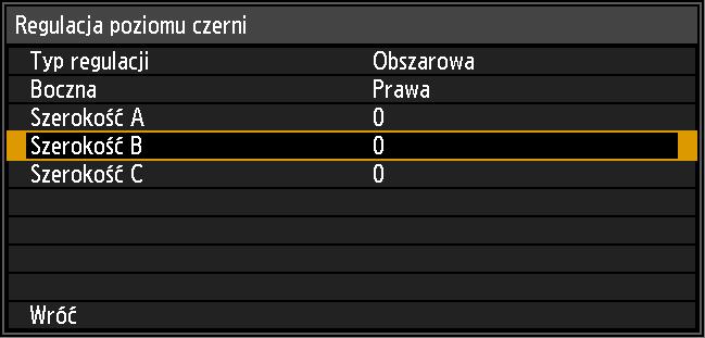 Projekcja zaawansowana 3 Wybierz pozycję [Szerokość B], a następnie określ szerokość obszaru B.