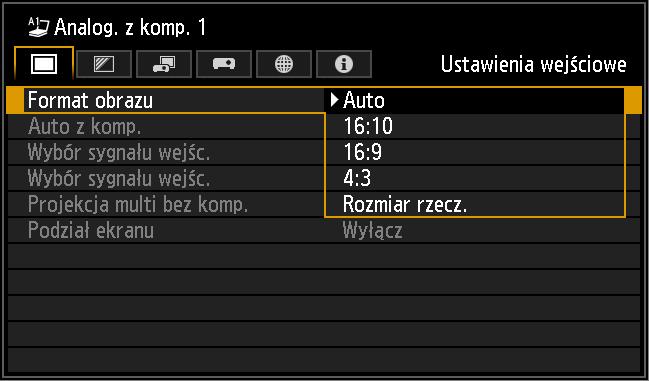 Korzystanie z menu 1 Naciśnij przycisk MENU, aby wyświetlić okno menu. Pilot Projektor Korzystanie z menu 2 Naciśnij przyciski [ ]/[ ], aby wybrać kartę.
