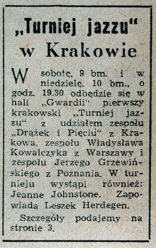 W czerwcu 1956 r. Turniej Jazzu też Hala Gwardii!