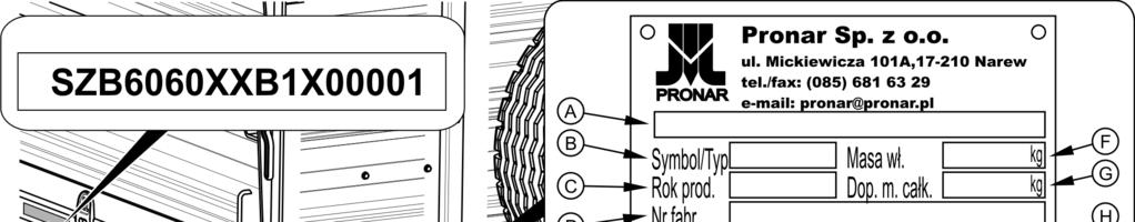 Pronar PT606 ROZDZIAŁ 1 1.1 IDENTYFIKACJA 1.1.1 IDENTYFIKACJA PRZYCZEPY RYSUNEK 1.
