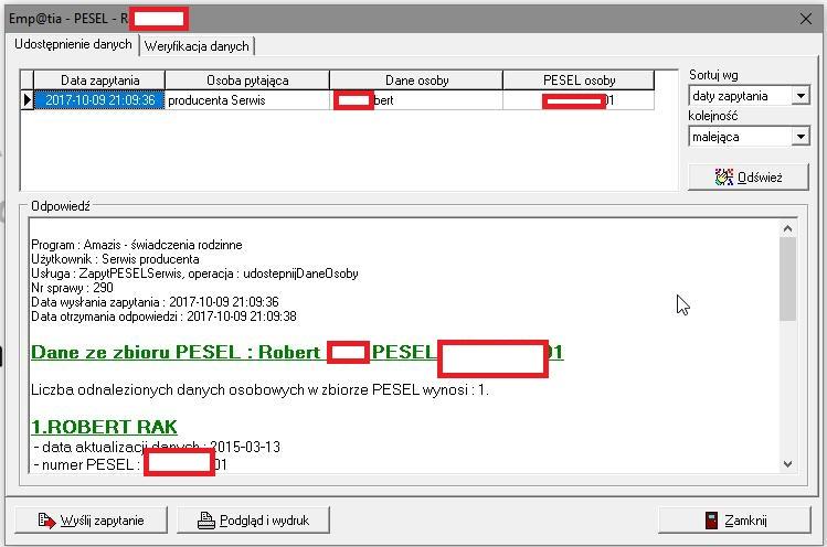 W wypadku PESEL (podobnie jak we wcześniejszych wersjach systemów) należy najpierw