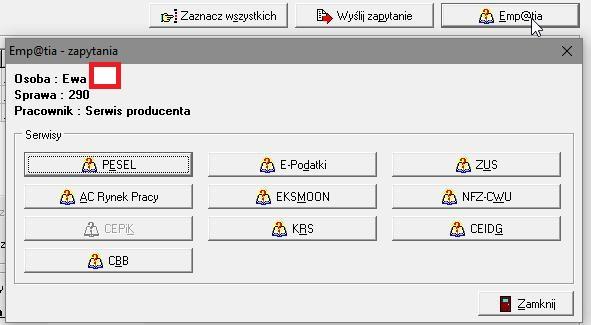 Aby sprawdzić wynik wysyłanego zapytania lub przejrzeć historię wysyłanych zapytań dla danej osoby należy skorzystać z dostępnego na wniosku przycisku Empatia.