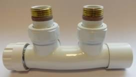termostatyczny typ DUO BIAŁY 1/2x34 kątowy lewy /prawy rozstaw przyłączy 50mm, wkładka