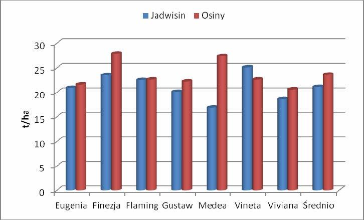 Tak duże zróżnicowanie plonu w poszczególnych latach w obu miejscowościach spowodowało zatarcie się różnic odmianowych.