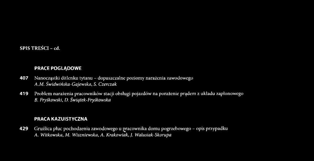 Czerczak 419 Problem narażenia pracowników stacji obsługi pojazdów na porażenie prądem z układu zapłonowego B.