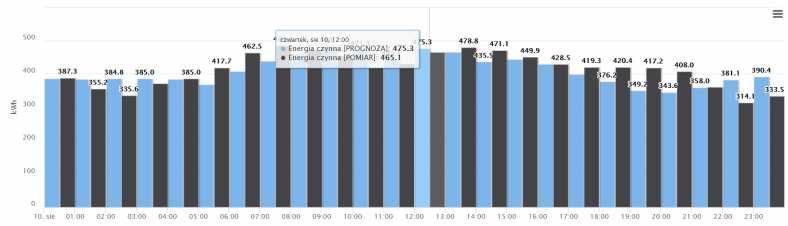 Do modułów obliczeniowych realizowanych na serwerze można zaliczyć: obsługę alarmów, obsługę zdarzeń, przygotowanie prognozy zużycia energii, obliczenie faktur, rozkładów dobowych i taryf.