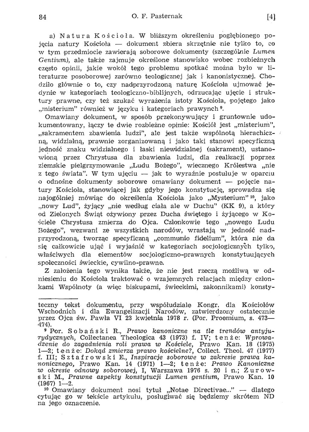 84 O. F. Pasternak [4] a) Natura Kościoła.