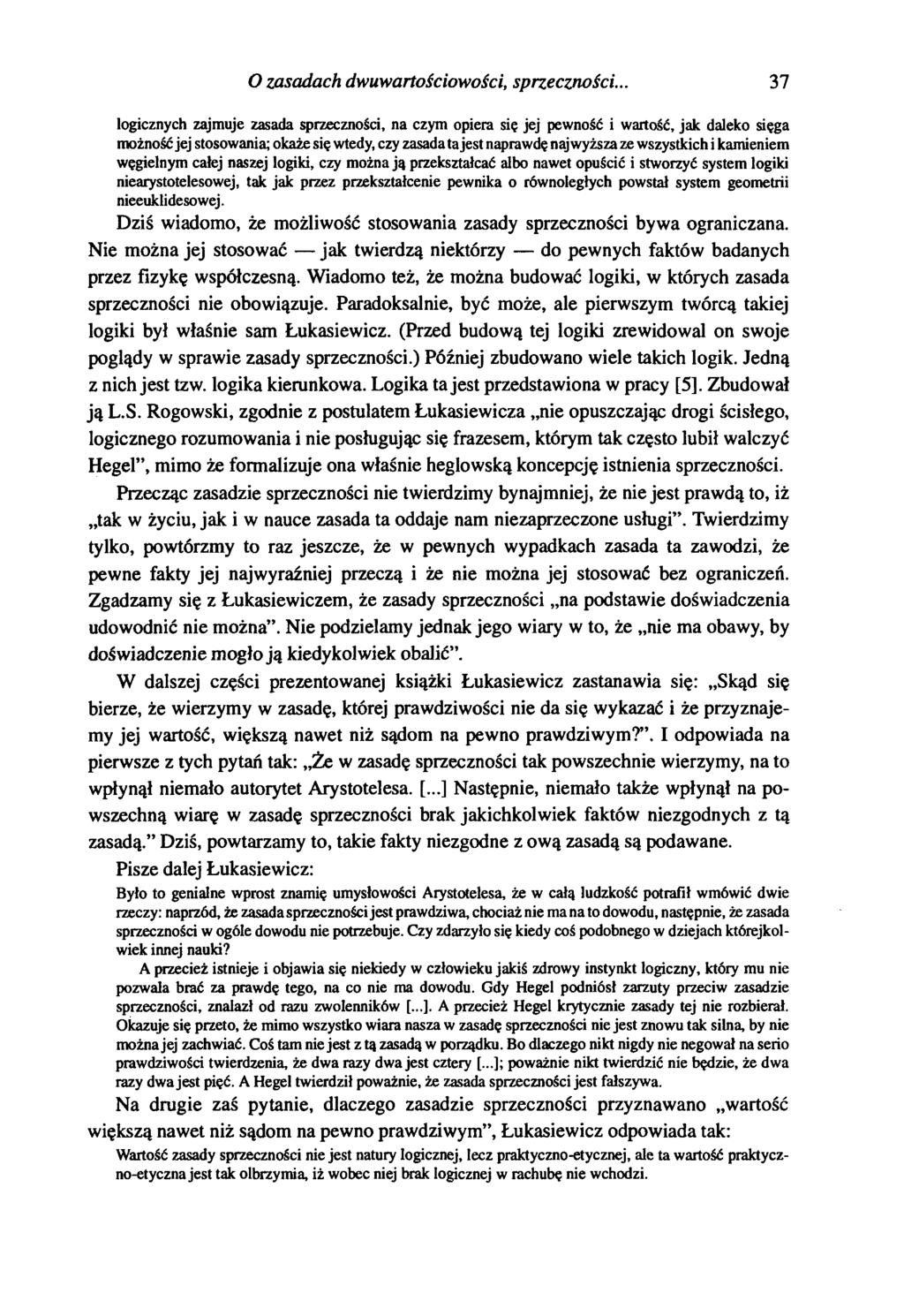 O zasadach dwuwartościowości, sprzeczności.