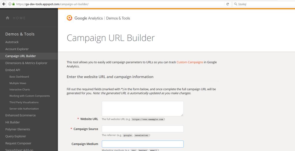 Url-Builder 3 https://ga-dev-tools.appspot.com/campaign-url-builder/ Z jakich źródeł pozyskujemy naszych użytkowników? Dowiemy się tego z zakładki Pozyskiwanie -> Źródło/medium.