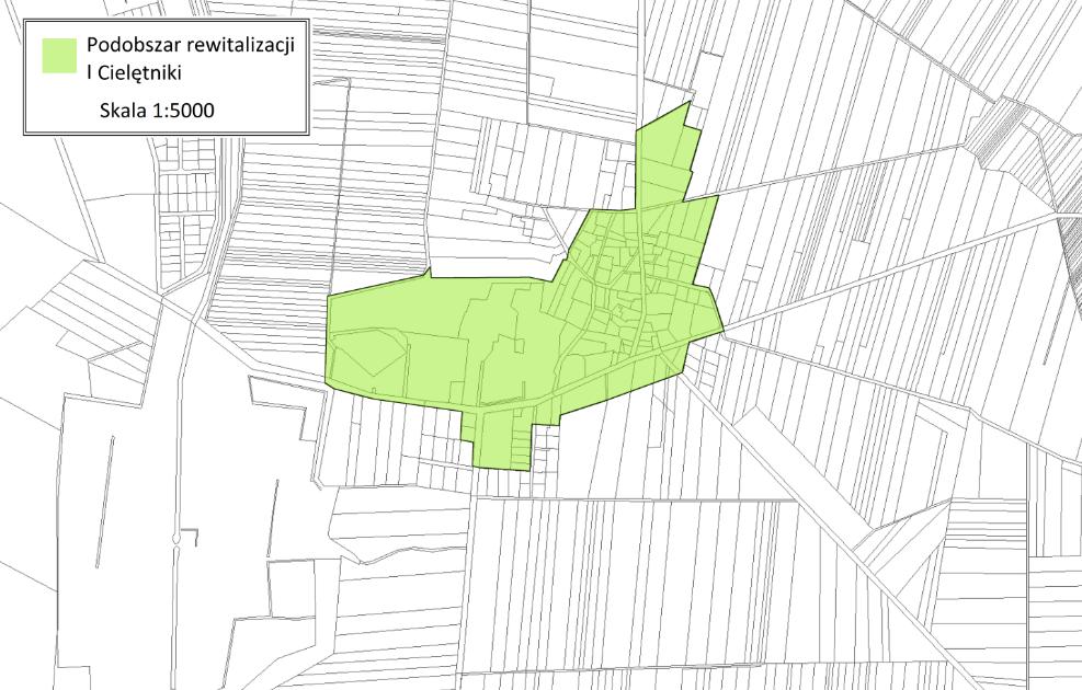 Podobszary Powierzchnia [ha] Odsetek Liczba mieszkańców [osoby] Odsetek Podobszar I Cielętniki 36,60 0,37 292 7,46% Podobszar II Olbrachcice 10,87 0,11 300 7,11% Podobszar III Dąbrowa Zielona