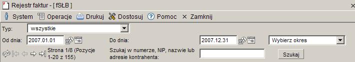 3.3. Pola ustalania zakresu Pod paskiem menu rozwijanych znajdują się pola, pozwalające ustalić zakres pozycji pokazywanych w oknie polecenia.