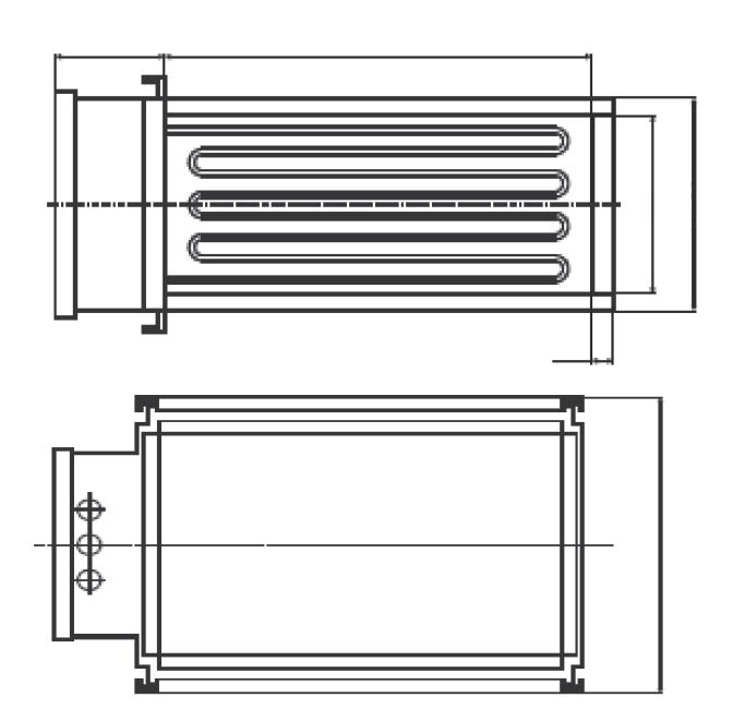 L Wymiary 121 W H H+30 15 Standardowe wymiary [mm] ERH NI/NV/NIS-4020; WxH = 400x200 Długość L mm 370 420 520 Moc kw 6 9 12 15 21 ERH NI/NV/NIS-5025; WxH = 500x250 Długość L mm 370 420 520 600 820