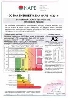 38 system aereco A1RC HIGRO efektywnść energetyczna systemu A1RC HIGRO AERECO Ocena energetyczna budynku wyposażonego w system wentylacji A1RC HIGRO Narodowa Agencja Poszanowania Energii wykonała