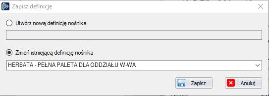 Tak zdefiniowany nośnik może zostać zapisany poprzez wybranie przycisku Zapisz definicję.