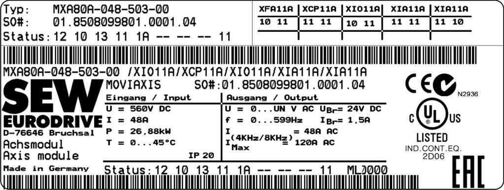 Tabliczki znamionowe i oznaczenia typu Tabliczka znamionowa na module osi 2 2 Tabliczki znamionowe i oznaczenia typu 2.