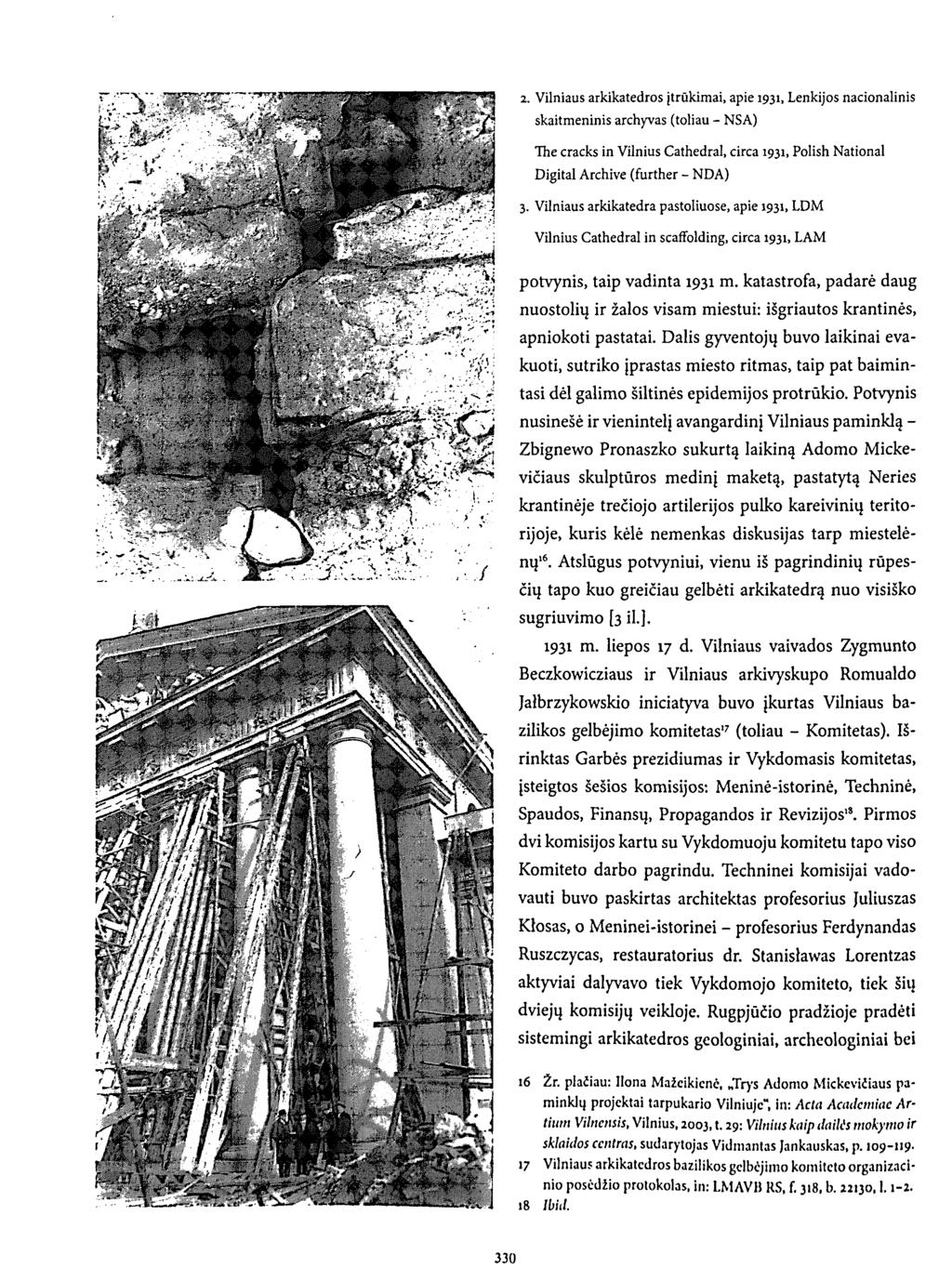 2. Vilniaus arkikatedros įtrūkimai, apie 1931, Lenkijos nacionalinis skaitmeninis archyvas (toliau - NSA) The cracks in Vilnius Cathedral, circa 1931, Polish National Digital Archive (further - NDA)