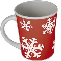 188605 Podziel się świątecznymi przeżyciami ze swoim klientem, darując mu ten ceramiczny kubek (pojemność 350 ml) ozdobiony płatkami śniegu.