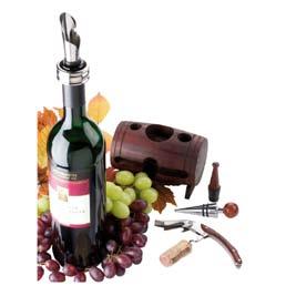 036001 Stylowa beczułka w rustykalnym stylu mieści w sobie akcesoria do wina: nóż kelnerski, nalewak i