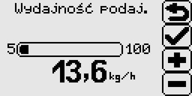 Do pracy automatycznej trzeba ustawić wydajność podajnika ( ile paliwa wysunie podajnik gdy będzie pracował ciągle przez godzinę ). Jeżeli ta wartość nie jest znana można włączyć podajnik np.