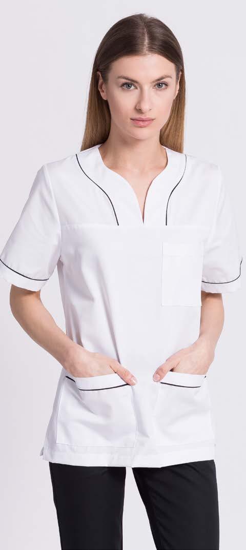BLUZA DAMSKA BD21 Bluza damska z niekonwencjonalny dekoltem ozdobionym lamówkami.