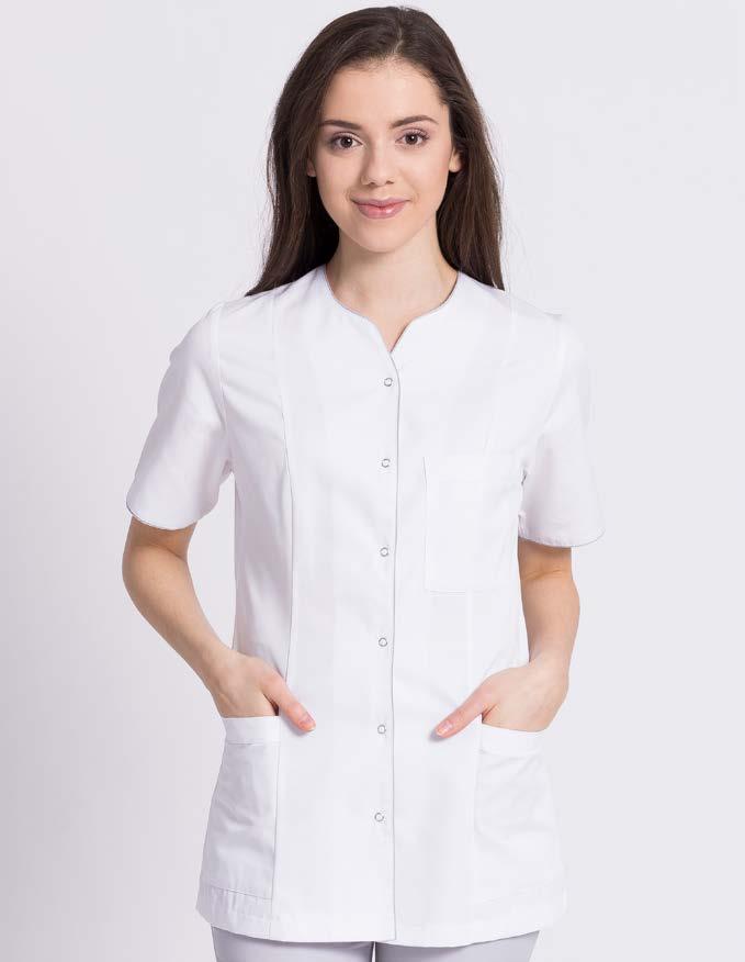 LINIA STANDARD BLUZA DAMSKA BD25 Komfortowa bluza damska, której półokrągły dekolt z wcięciem wykończony jest lamówką. Taliowanie nadaje sylwetce pożądaną linię.