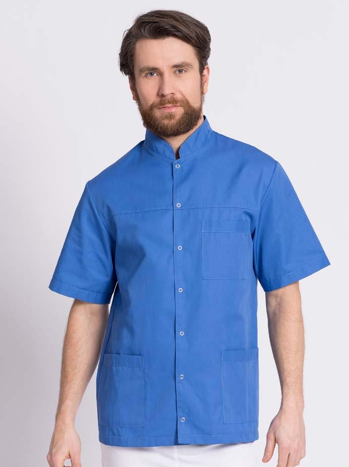 LINIA STANDARD BLUZA MĘSKA BM02 zapięcie centralne dekolt wykończony stójką odcięty karczek dwie kieszenie dolne, jedna górna Klasyczna, elegancka męska bluza medyczna.
