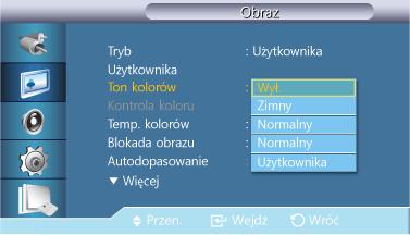 Dost. wyśw. LCD Ustawia obraz jaśniejszy niż dla opcji Naturalny. Tryb 2 Ustawia obraz ciemniejszy niż dla opcji Tryb 1. Tryb 3 Zwiększa kontrast między ciemnymi i jasnymi kolorami.