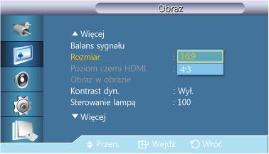 Dost. wyśw. LCD 5. Przes. Z 6. Przes. N Rozmiar Można zmienić Rozmiar. 1. 16:9 2.