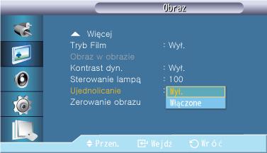 Dost. wyśw. LCD Ujednolicanie Umożliwia regulację jasności na całym ekranie. 1. Wył. 2.