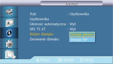 Dost. wyśw. LCD SRS TS XT Redukuje różnicę w poziomie głośności poszczególnych kanałów nadawanych przez stacje telewizyjne. 1. Wył. 2.