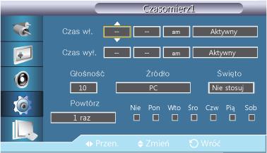 Święto : wybierz Zastosuj, aby dezaktywować wyłącznik czasowy podczas dni wolnych lub Nie stosuj, aby go aktywować. Aktywne wyłącznie po ustawieniu zegara w menu Ustawienie zegara.