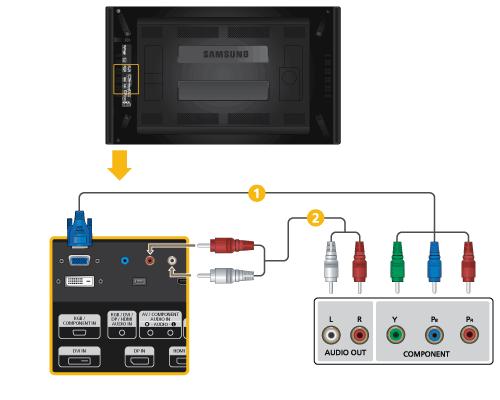 Połączenia Naciśnij na urządzeniu lub na pilocie przycisk SOURCE i wybierz opcję Component. Następnie rozpocznij odtwarzanie płyty DVD. Kabel RGB do Component jest opcjonalny.
