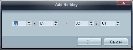 Manual. Holiday Management Funkcja Holiday Management zapobiega uruchamianiu urządzeń zgodnie z ustawieniami funkcji Timer w określonych dniach.