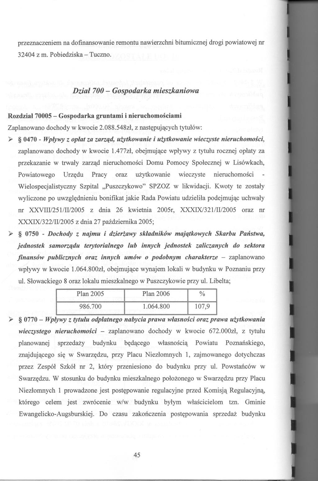 przeznaczeniem na dofinansowanie remontu nawierzchni bitumicznej drogi powiatowej nr 32404 z m. Pobiedziska - Tuczno.