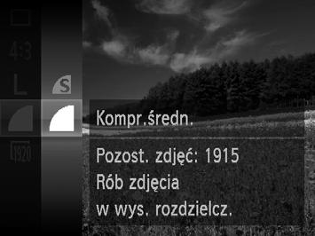 Inne ustawienia Zmiana współczynnika kompresji (Jakość obrazu) Zdjęcia W przedstawiony poniżej sposób można wybierać spośród dwóch współczynników kompresji: (Kompresja mała), (Kompresja średnia).