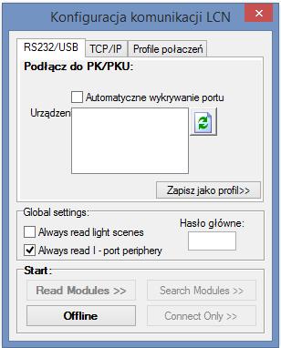 Rys. 3.2. Okno konfiguracji komunikacji LCN 3.2. Wybór modułów Po połączeniu się z instalacją LCN w trybie online, następuje tzw.